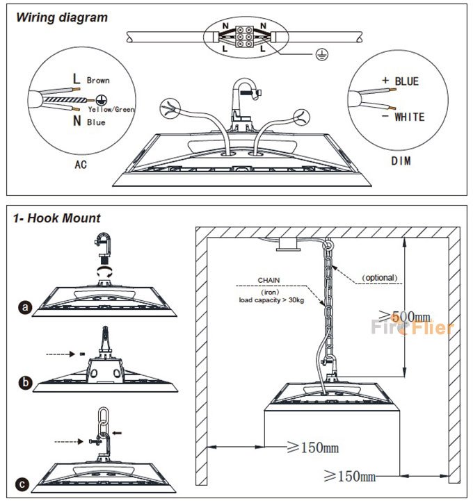 installazione della lampada ad alta baia a led ufo