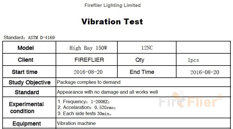 Vibrační test UFO LED High Bay Light